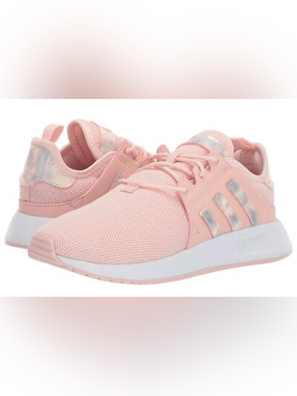 adidas Kids Pink Mesh Sneaker with Iridescent Three Stripes